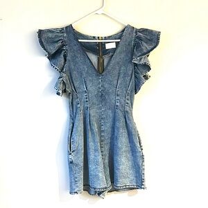 Bella Ella Viral Denim Ruffle Sleeve Romper
